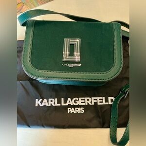 Karl Lagerfeld Paris Simone Crossbody Bag in Green Jewel Leather and Suede
